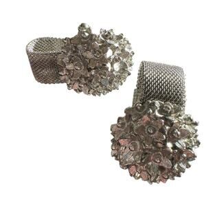 Silvertone 3D Floral Button Mesh Cufflinks